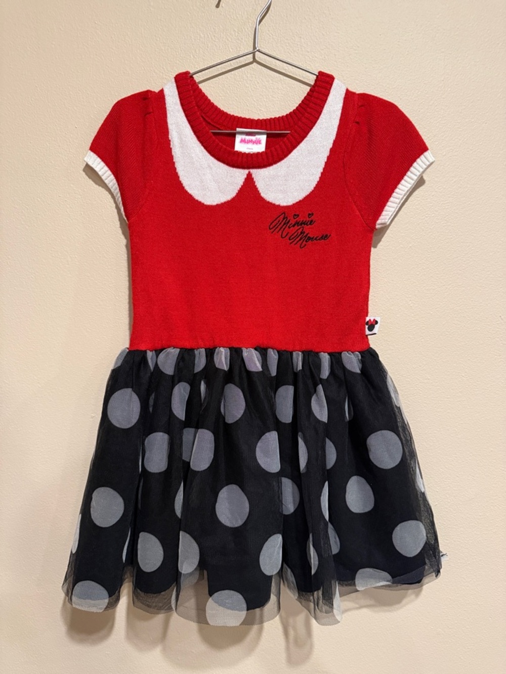 Disney Minnie Mouse Red & Black Polka Dot Character Super Cute Knit Dress
